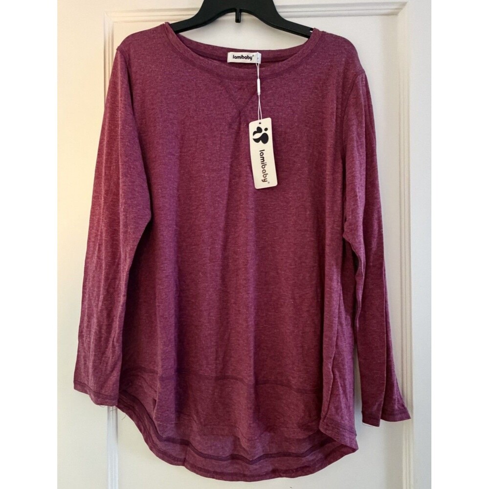 Maternity Long Sleeve Crewneck Tunic Top Berry Color Curved Hem Size XL